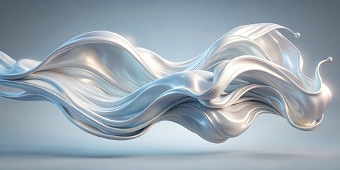 Futuristic Abstract Fashion Photography with Flowing White Silk in 3D Texture on Transparent Background