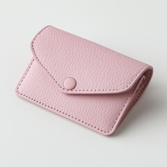 A small pink wallet featuring a textured design and a snap closure for secure storage.