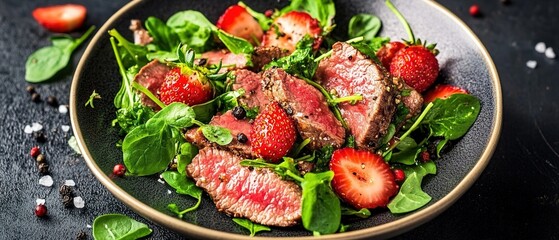 Beef and strawberry salad with mint