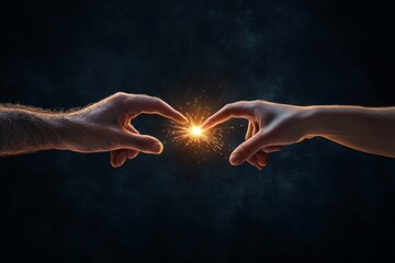 Ethereal Connection: Two Hands Touching with a Burst of Light - Exploring Human Connection and Energy in Stock Photography