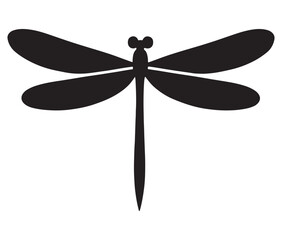 Cartoon dragonfly on white background, Cute dragonfly icon silhouette