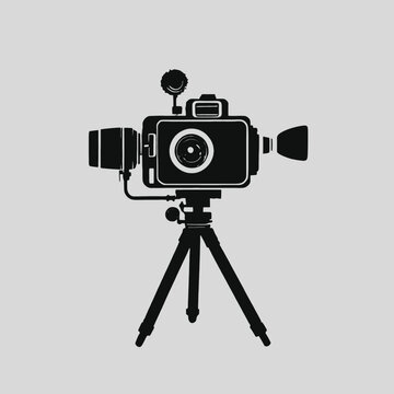 recommend clip art: A black and white icon of a video camera, isolated white background,