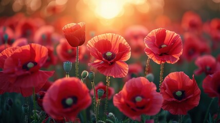 Obraz premium Romantic Scarlet Blossoms Swaying in the Sunset Breeze. 