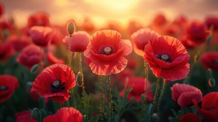 Obraz premium Romantic Scarlet Blossoms Swaying in the Sunset Breeze. 