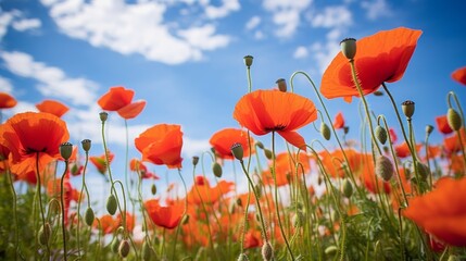 Obraz premium Vivid red poppy field with blue sky
