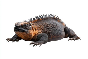 Naklejka premium Majestic Iguana on White Background: Close-Up of Unique Reptile with Distinctive Spines and Scales, Highlighting Nature’s Beauty in High-Resolution Stock Photography