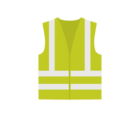Reflective green safety vest icon. High visibility jacket symbol. Protective safety clothing with reflective stripes vector design and illustration. 
