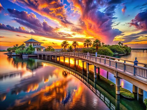 Florida's Bradenton Riverwalk, home to a surreal sunset.
