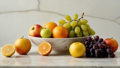 Fruits on the table with marble background