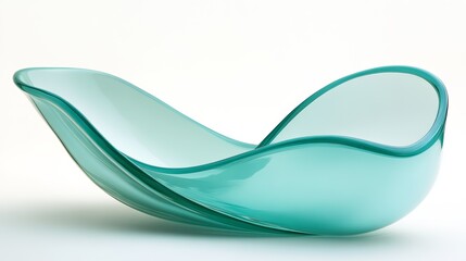 A turquoise glass bowl with a unique organic shape sits on a white background.