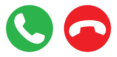 Phone call icon. Accept and reject Phone call buttons, green, buttons vector, icon set. Symbol of incoming and outgoing buttons. Calling Phone Answer Decline Button set, Vector Illustration.