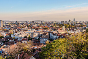 River rooftops trees