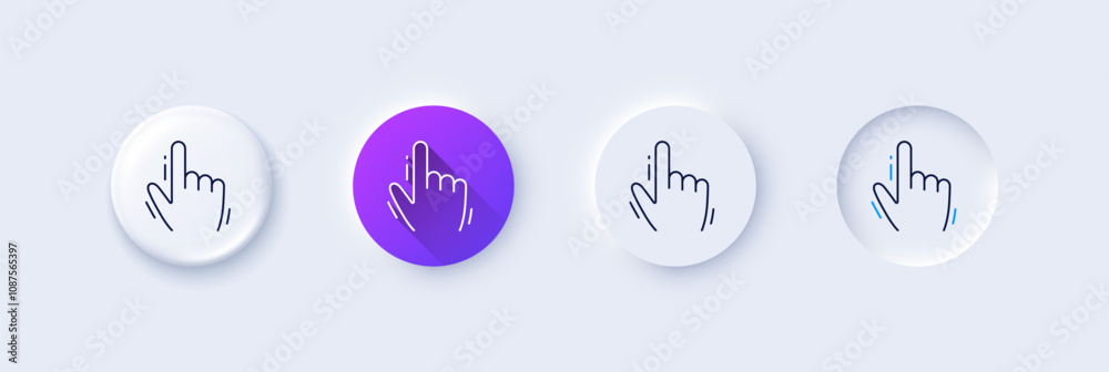 Poster hand cursor line icon. neumorphic, purple gradient, 3d pin buttons. click action sign. finger pointe
