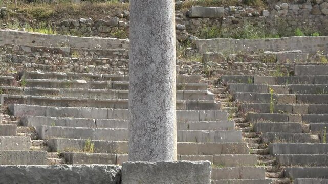 Ruins ancient Epidaurus small theater near the sea. Peloponnese, Greece