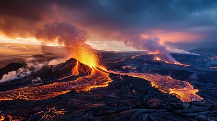 Fototapeta premium The majestic Mount Fagradalsfjall in Iceland erupts in a breathtaking display of natural power. 
