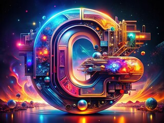 Futuristic Abstract Technology Typography with Sci-Fi Font Designs and Digital Vector Illustrations