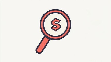 Red magnifying glass with dollar sign inside.