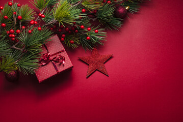 Christmas red festive  background with gift