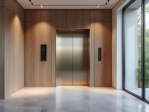 Interior design of a luxury and elegant elevator in an expansive apartment building 