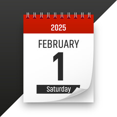Date 1 February 2025 year realistic calendar day page design
