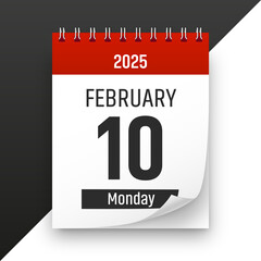 Date 10 February 2025 year realistic calendar day page design