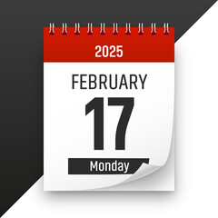 Date 17 February 2025 year realistic calendar day page design