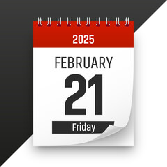 Date 21 February 2025 year realistic calendar day page design