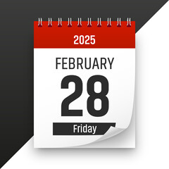 Date 28 February 2025 year realistic calendar day page design