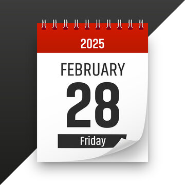 Date 28 February 2025 year realistic calendar day page design