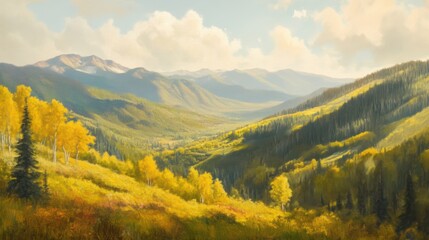 Obraz premium Wide-angle mountain and valley view with layered landscape