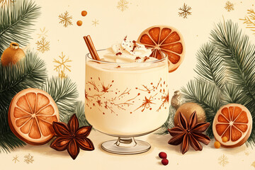 National Eggnog Day. December 24. Holiday illustration.