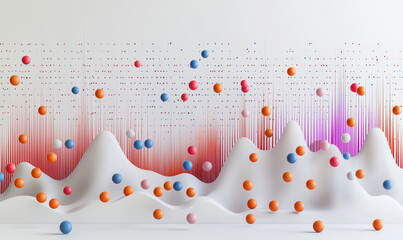 Abstract visualization of sound waves and colorful spheres, representing audio dynamics and data in a modern, artistic style.