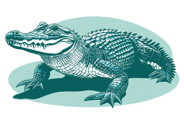 Intricate  logo of a crocodile in a swamp setting showcasing detailed design