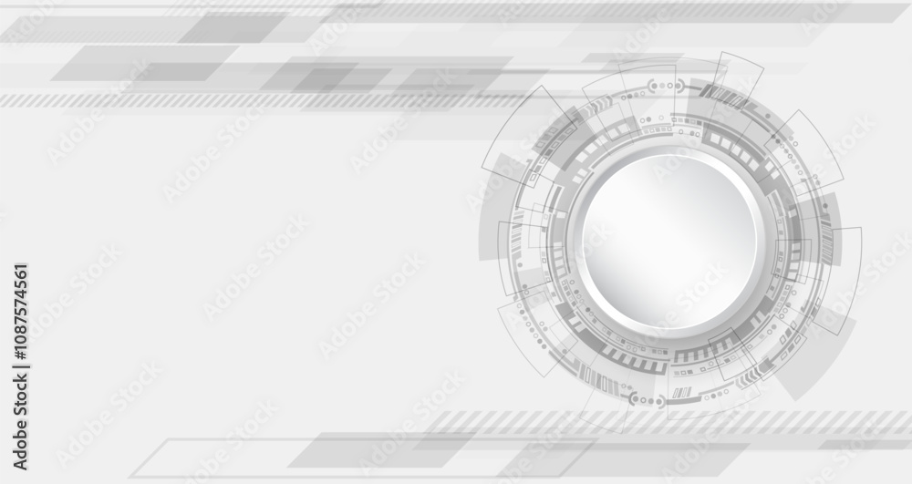 Poster Hi-tech grey background with various technology elements. vector illustration of circles and lines with shadows. Abstract futuristic communication.