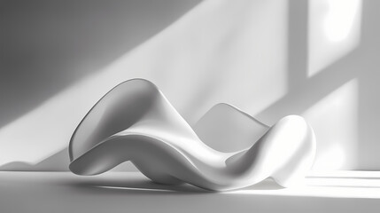 Fototapeta premium Smooth organic sculpture with flowing curves and shadows. Minimalist Modern Art. Illustration