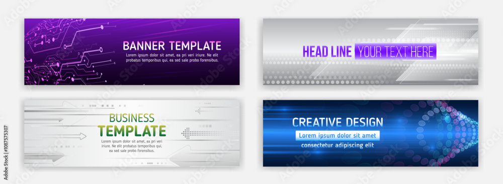 Poster data protection, internet communication, science, big data, cover design set. sci-fi vector sample c