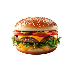 Juicy Cheeseburger with Sesame Seed Bun - Close-up Studio Shot