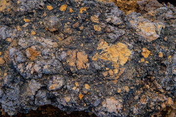 Close up to gray rocks erosion and soil metereozication in volcanic zones, Corani Bolivia