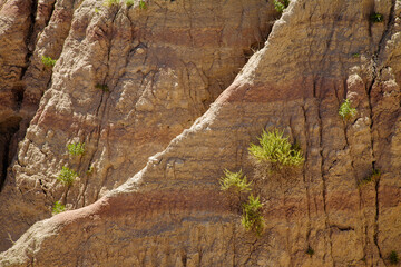 Scenic sidewalls of the hillside within Badlands National Park, South Dakota