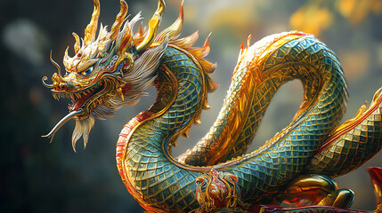 Obraz premium The Naga Art, wallpaper, the large snake with a crest, a symbol of greatness and prosperity.