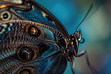 Butterfly Blue. Blue Morpho Beauty with Brightly Colored Wings and Detailed Antennae