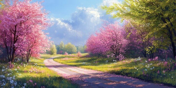 Spring in all its splendour can be seen at the roadside, showcasing the beauty of spring and its vibrant colors, making the roadside come alive with the essence of spring s splendour.