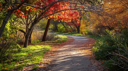 City Trail - Autumn Foliage Descends on the Lush Trails of a Denver City Park