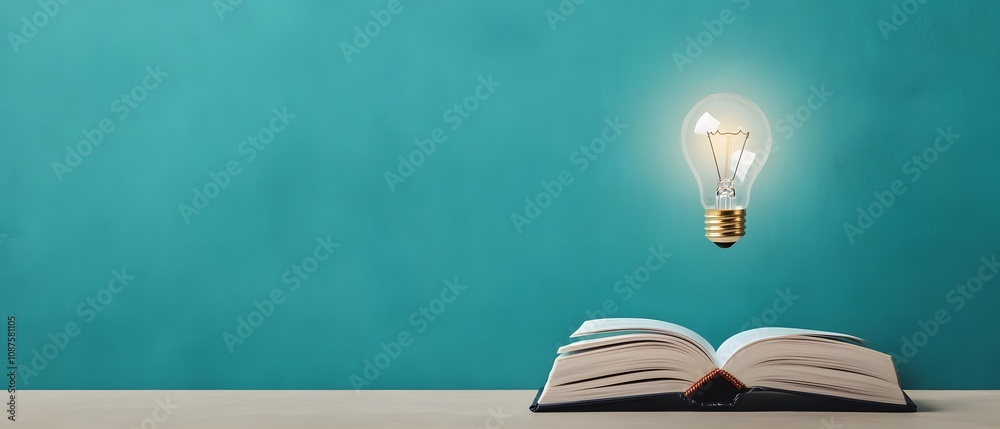 Aufkleber open book with floating light bulb concept