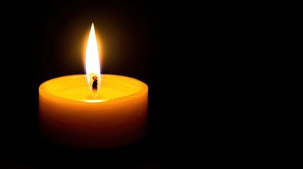 Close-up of a candle flame in a dark space, with the warm light radiating softly around it and casting gentle shadows.