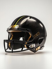Fototapeta premium A sleek black football helmet with gold accents, designed for safety and performance.