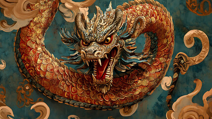 Fototapeta premium The Naga Art, wallpaper, the large snake with a crest, a symbol of greatness and prosperity.
