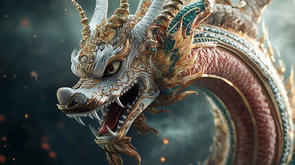 Obraz premium The Naga Art, wallpaper, the large snake with a crest, a symbol of greatness and prosperity.