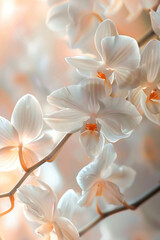Obraz premium Beautiful white orchid flowers with a light background 