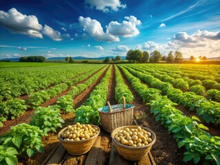 Harvesting Potatoes in a Vibrant Field - A Scenic View of Agriculture